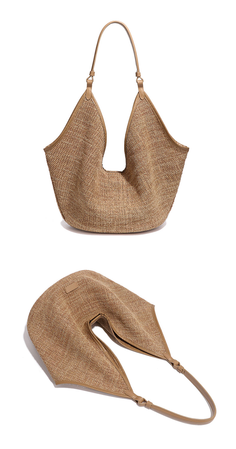 Trendy Custom Large Capacity Beige Straw Shoulder Bag for Women