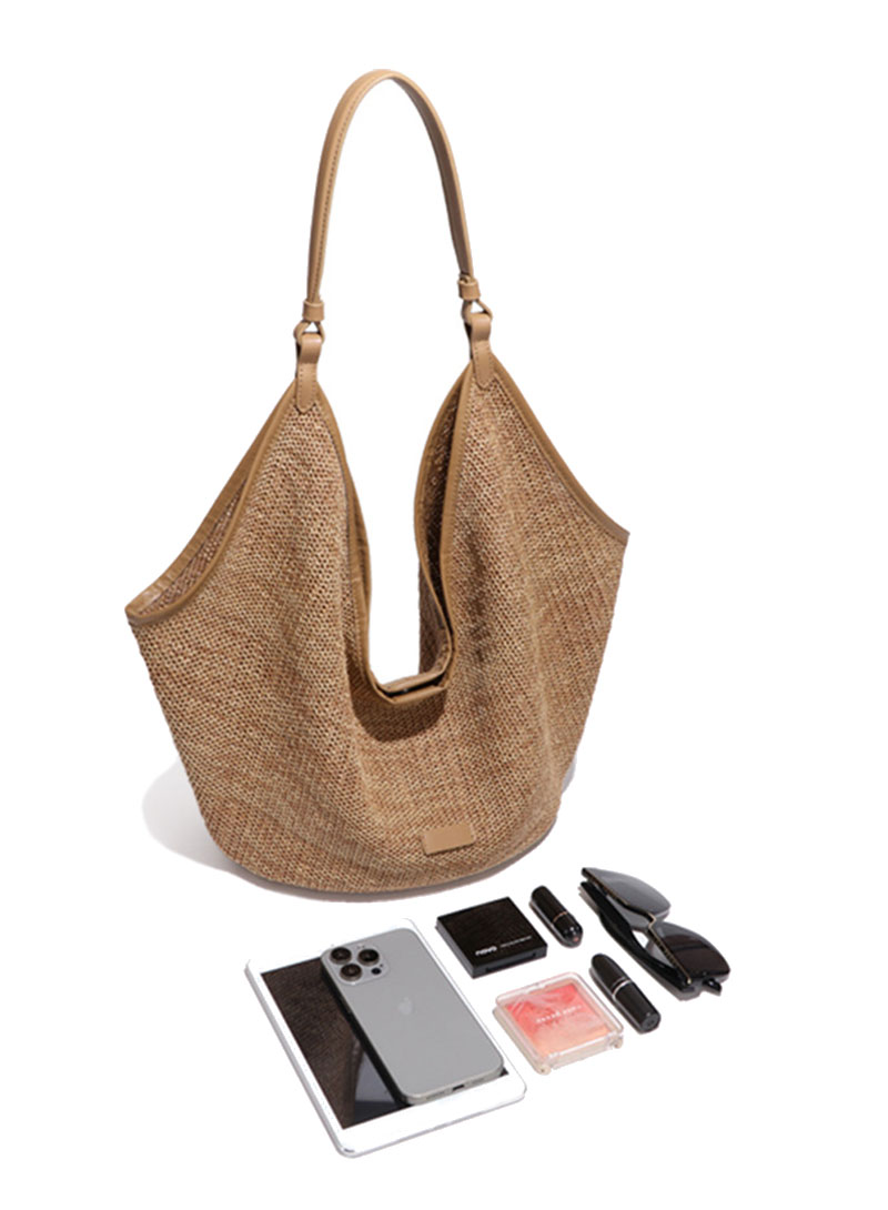 Trendy Custom Large Capacity Beige Straw Shoulder Bag for Women