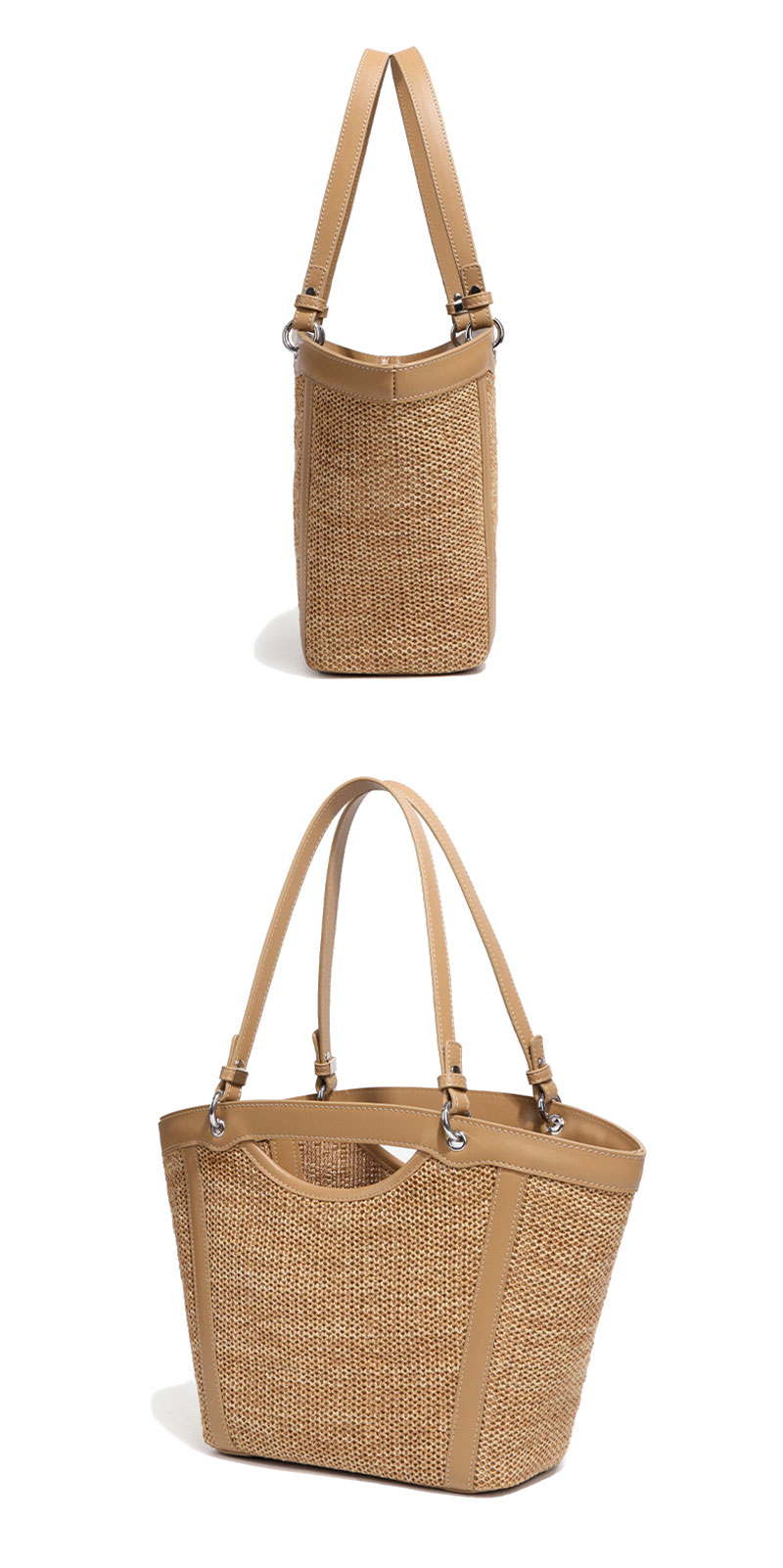 Customizable OEM Raffia Straw PU Beach Hand Bag for Women