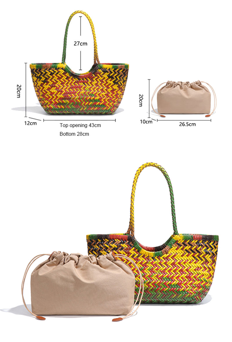 Stylish Large Capacity Cowhide Leather Woven Tote Bag for Women