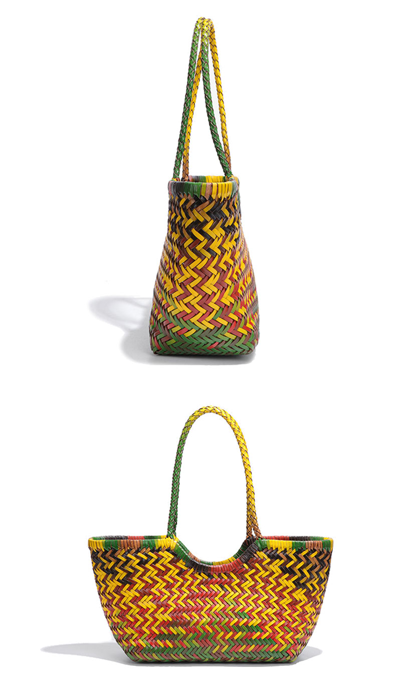 Stylish Large Capacity Cowhide Leather Woven Tote Bag for Women