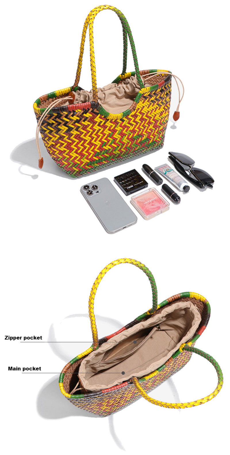 Stylish Large Capacity Cowhide Leather Woven Tote Bag for Women