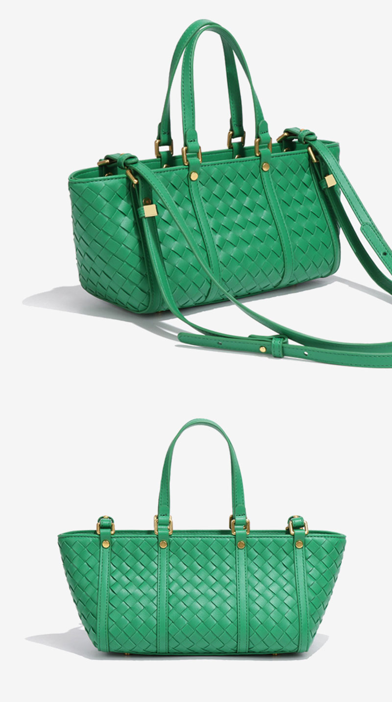 Chic Green Woven PU Leather Handbag for Women