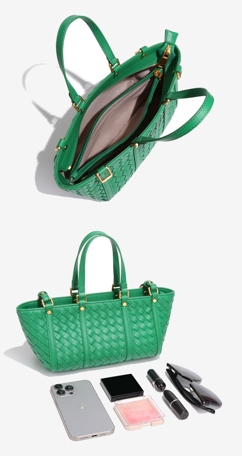Chic Green Woven PU Leather Handbag for Women