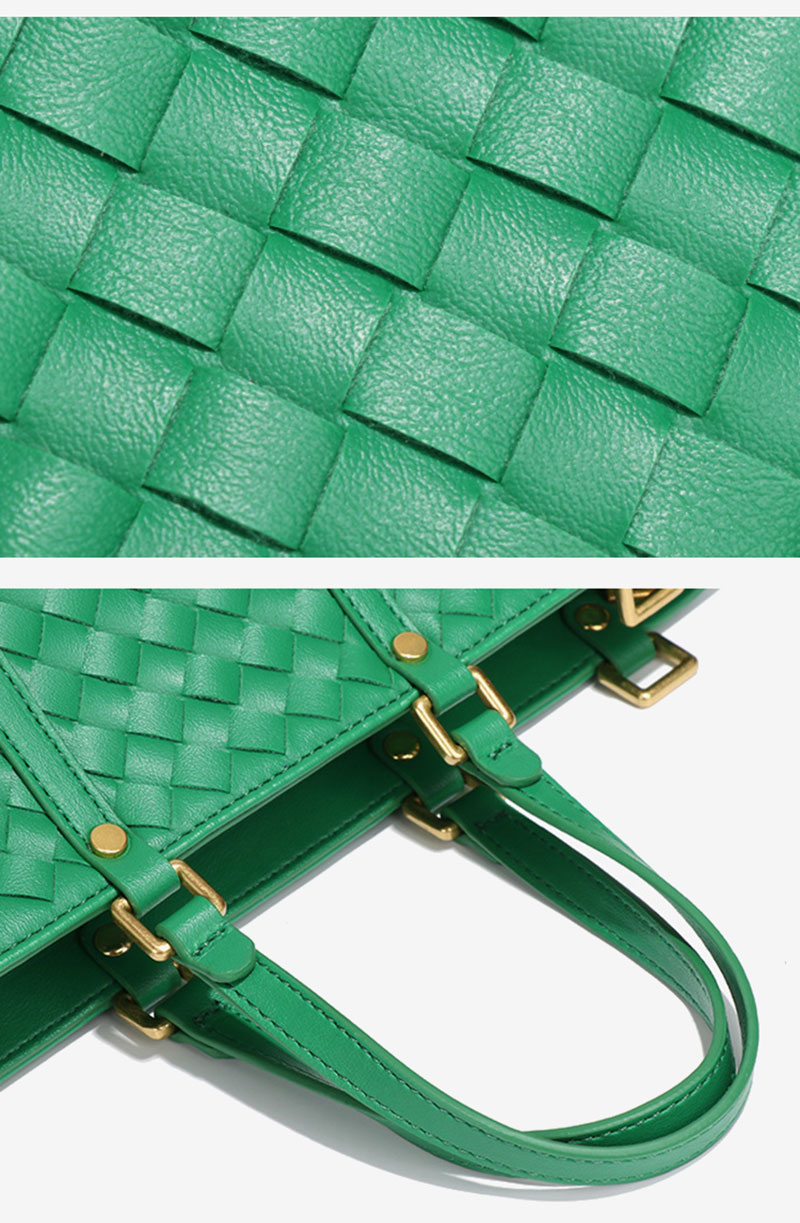 Chic Green Woven PU Leather Handbag for Women