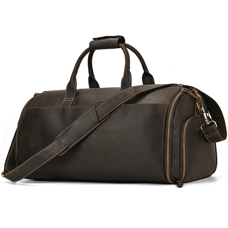 Premium Crazy Horse Leather Weekender Garment Bag Duffel Bag for Men