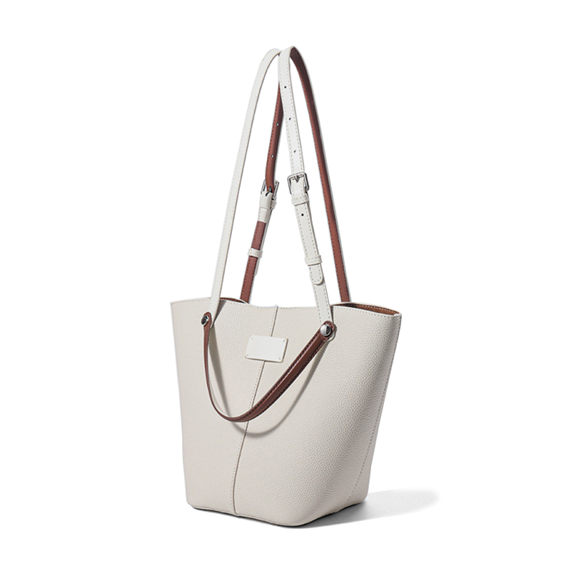 Premium Custom Leather Bucket Tote Bag with Adjustable Shoulder Strap