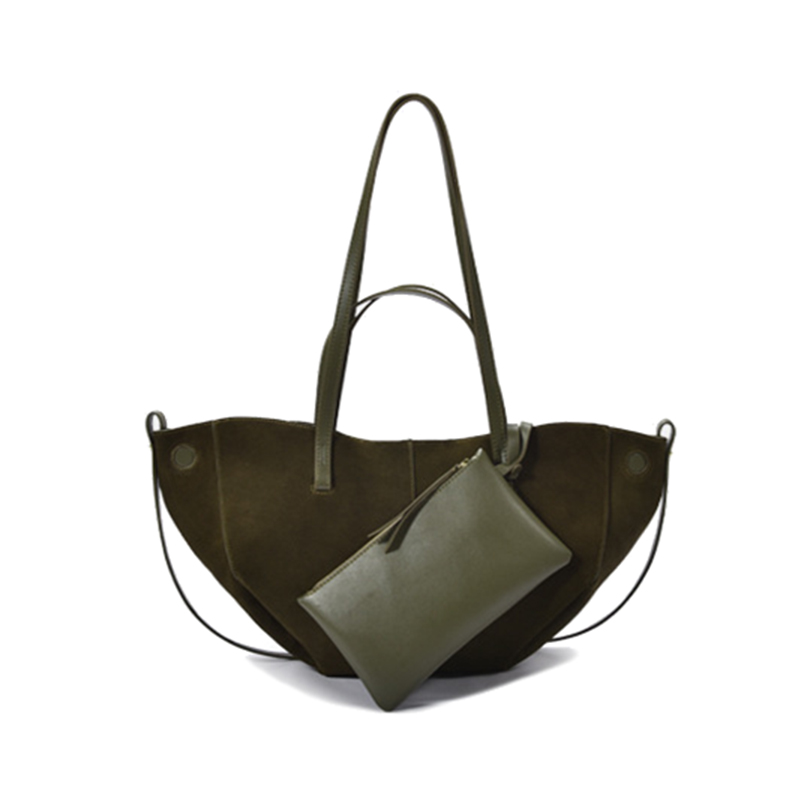 Stylish Premium Olive Suede Leather Handbags Women Tote Bag