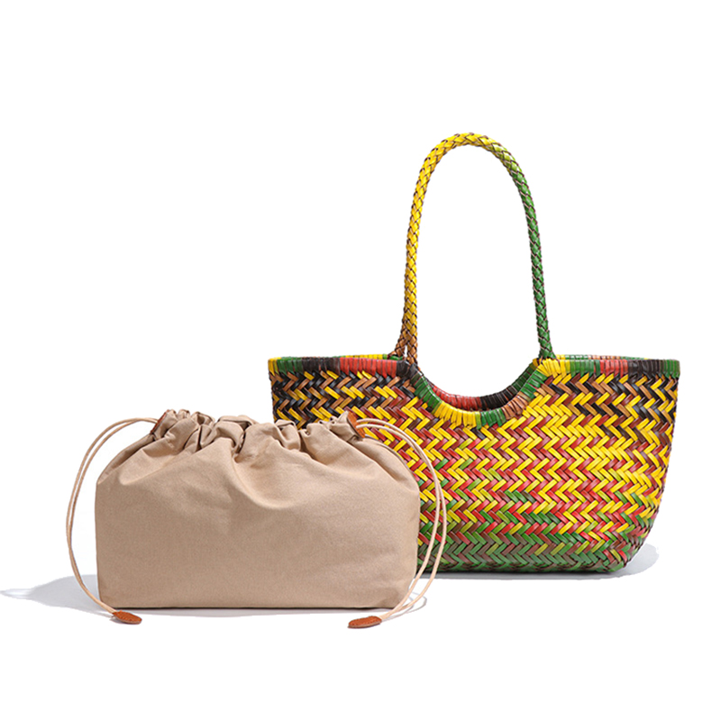 Stylish Large Capacity Cowhide Leather Woven Tote Bag for Women