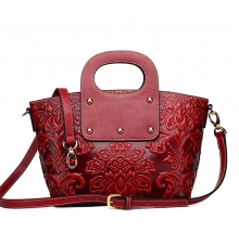 High end luxury Chinese style custom red leather shoulder tote bags for ladies