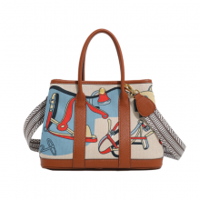 New Design Canvas Print Tote Bag PU Leather Handbag for Women