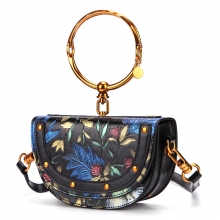 2018 fashion new collection flowers pattern handbag genuine leather purse for women