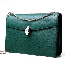 Famous brand design top quality real green ostrich skin leather sling bag for ladies